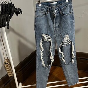 Zara Distressed Blue Relaxed Jeans
